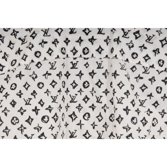 Louis Vuitton Men Logo Button Down Shirt XL White Black Monogram Short Sleeve - Picture 6 of 10